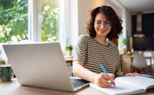 woman doing banking on laptop