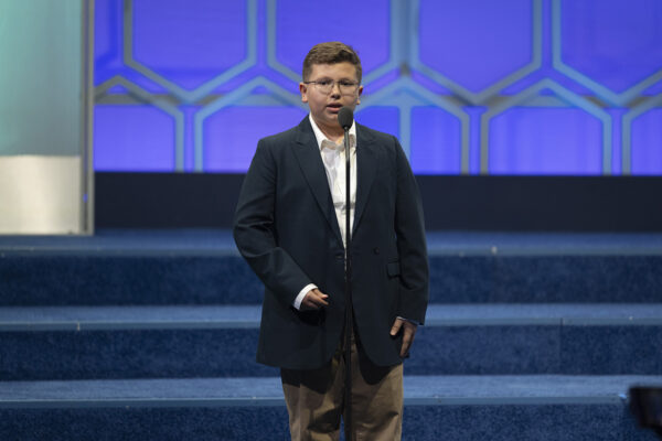 05/27/2024
Speller29 Isaac Brogan on stage at the 2024 Scripps National Spelling Bee during the Opening Ceremony in the Maryland Ballroom.
Gaylord National Resort and Convention Center.
National Harbor, MD.
ph: Craig Hudson / Scripps National Spelling Bee